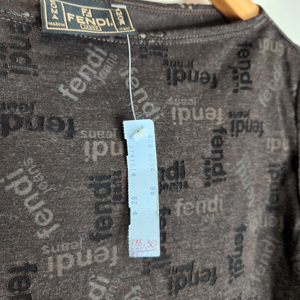 FENDI Vtg Y2K 2001 Brown tissue SHEER LOGO top blouse see through size XS SMALL - Picture 8 of 8